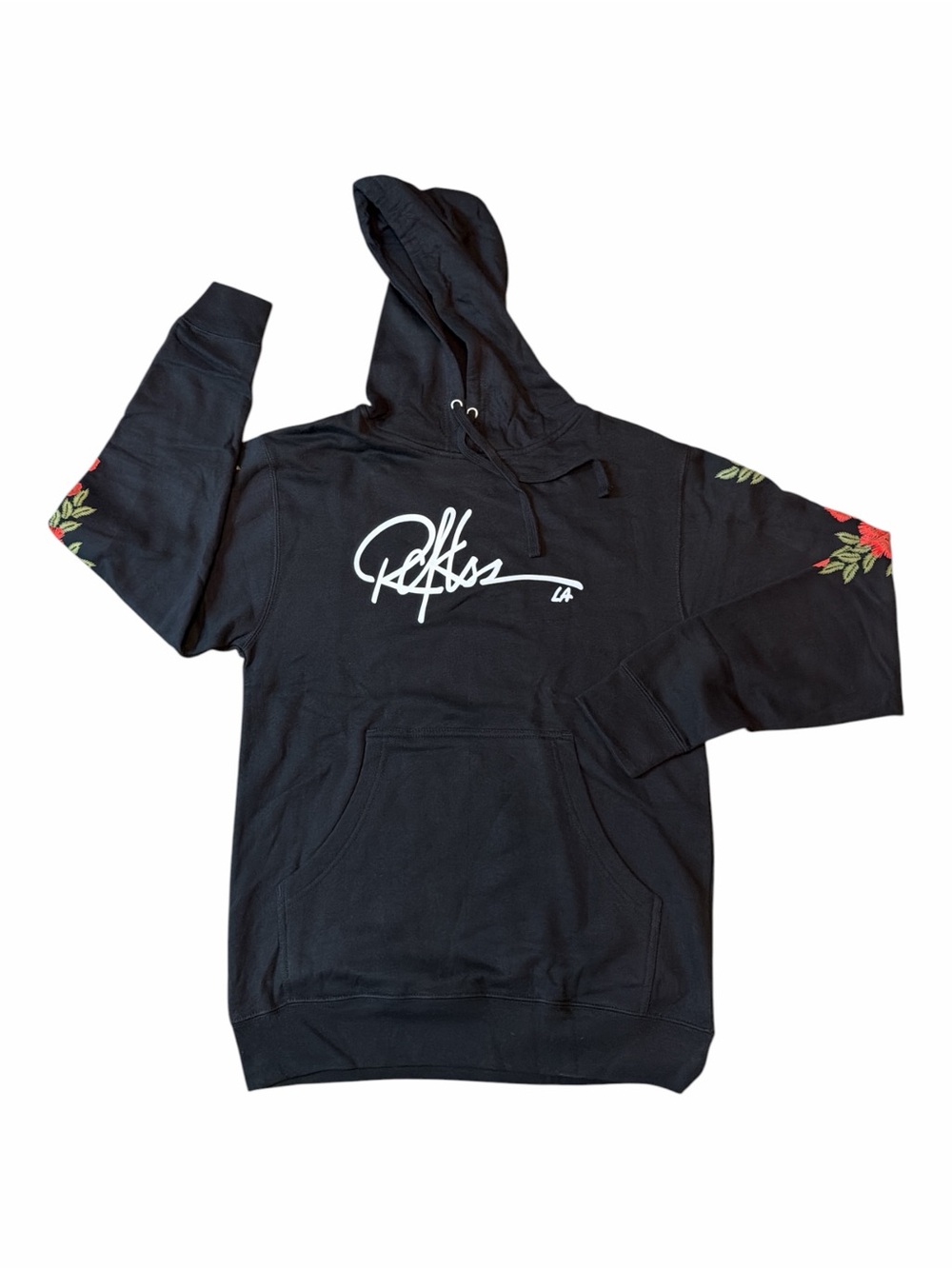 Embroidered Floral Young & Reckless Black Hoodie XS Rose Sleeve NWT